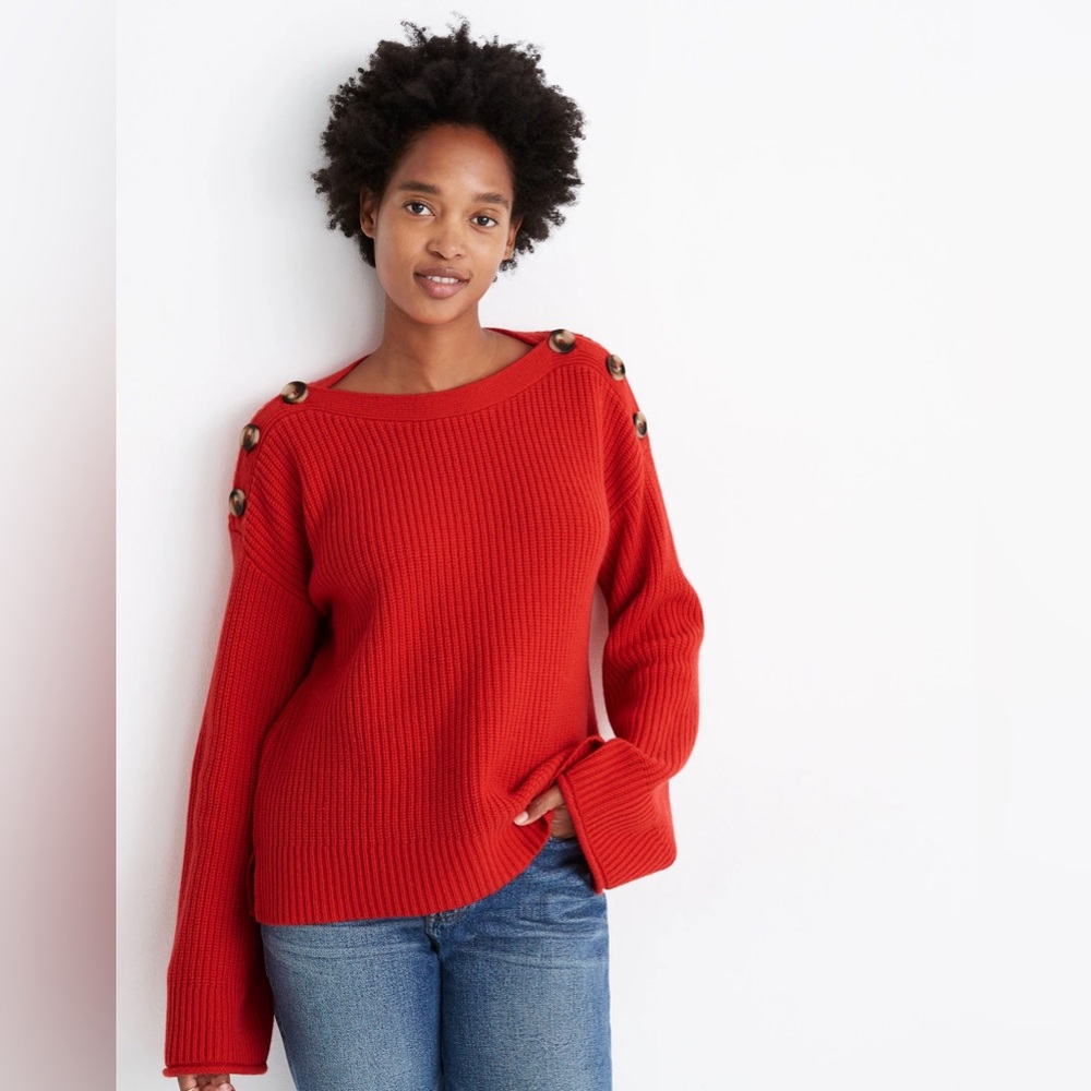 Madewell Calloway Boatneck Pullover Sweater in Enamel Red